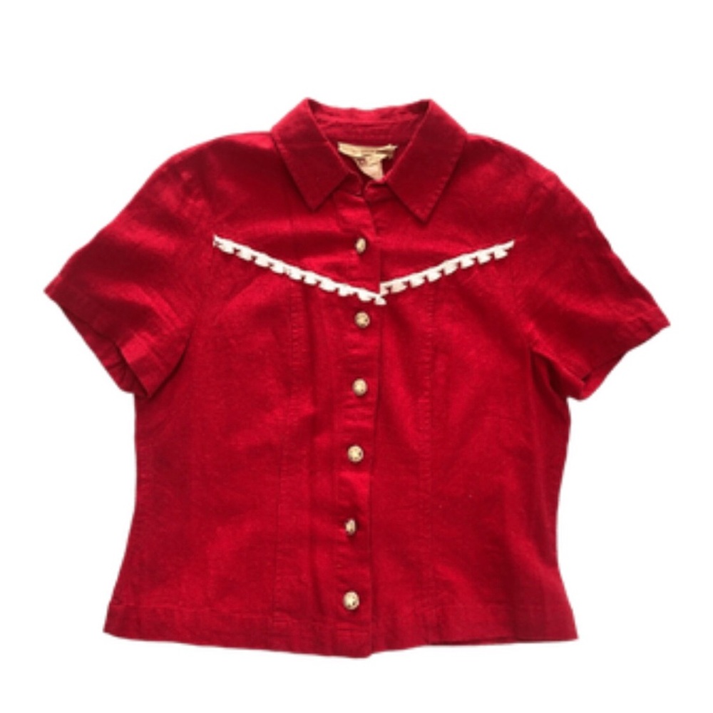 Red Short Sleeve Button-Up Shirt